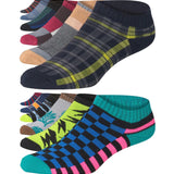JAMES FIALLO Men's 12-Pairs Performance Low Cut Athletic Leaf Stripe Checkered Pattern Colored Accent Sport Socks - Tipi Toe Socks