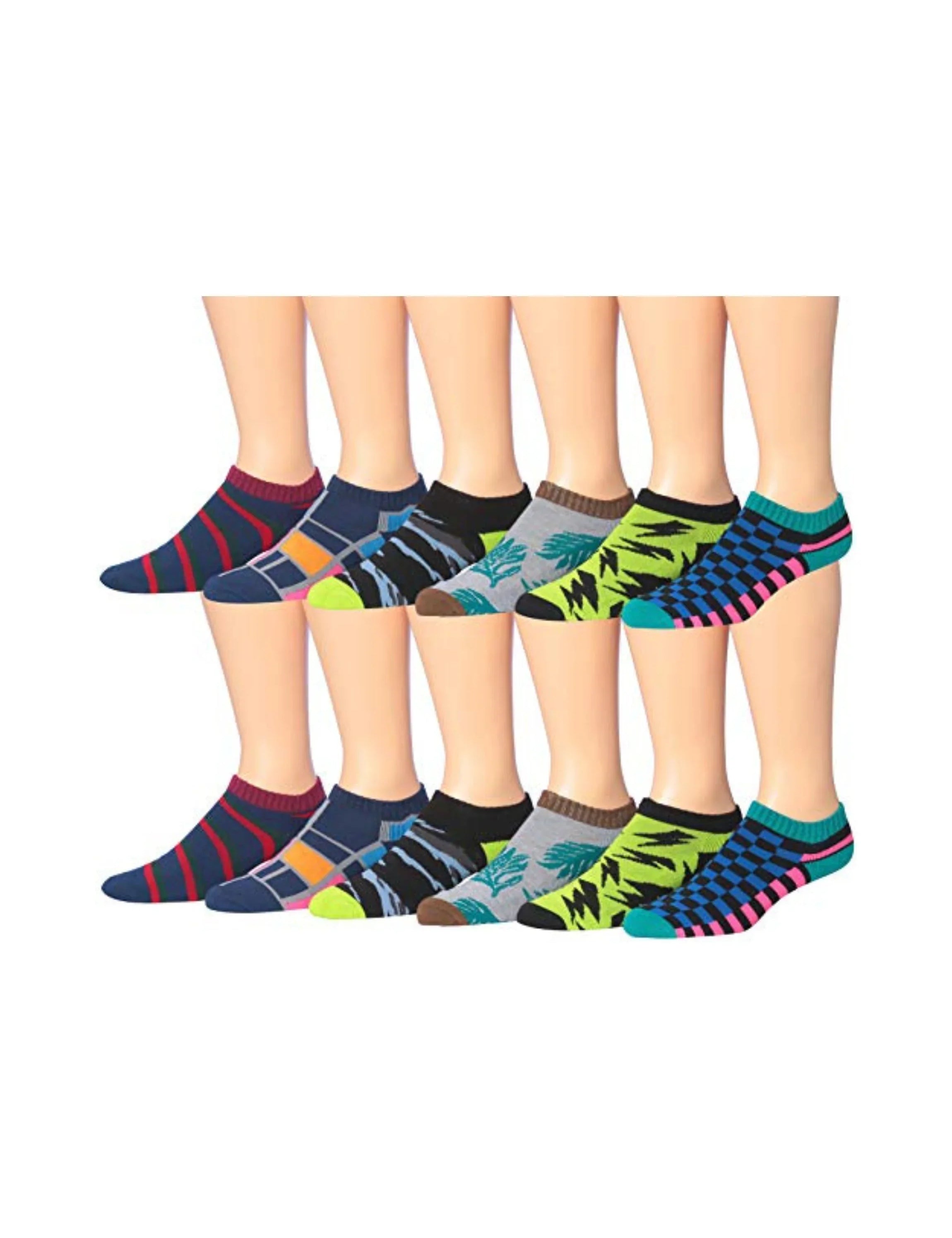 JAMES FIALLO Men's 12-Pairs Performance Low Cut Athletic Leaf Checkered Pattern Fashion Forward Design Sport Socks - Tipi Toe Socks