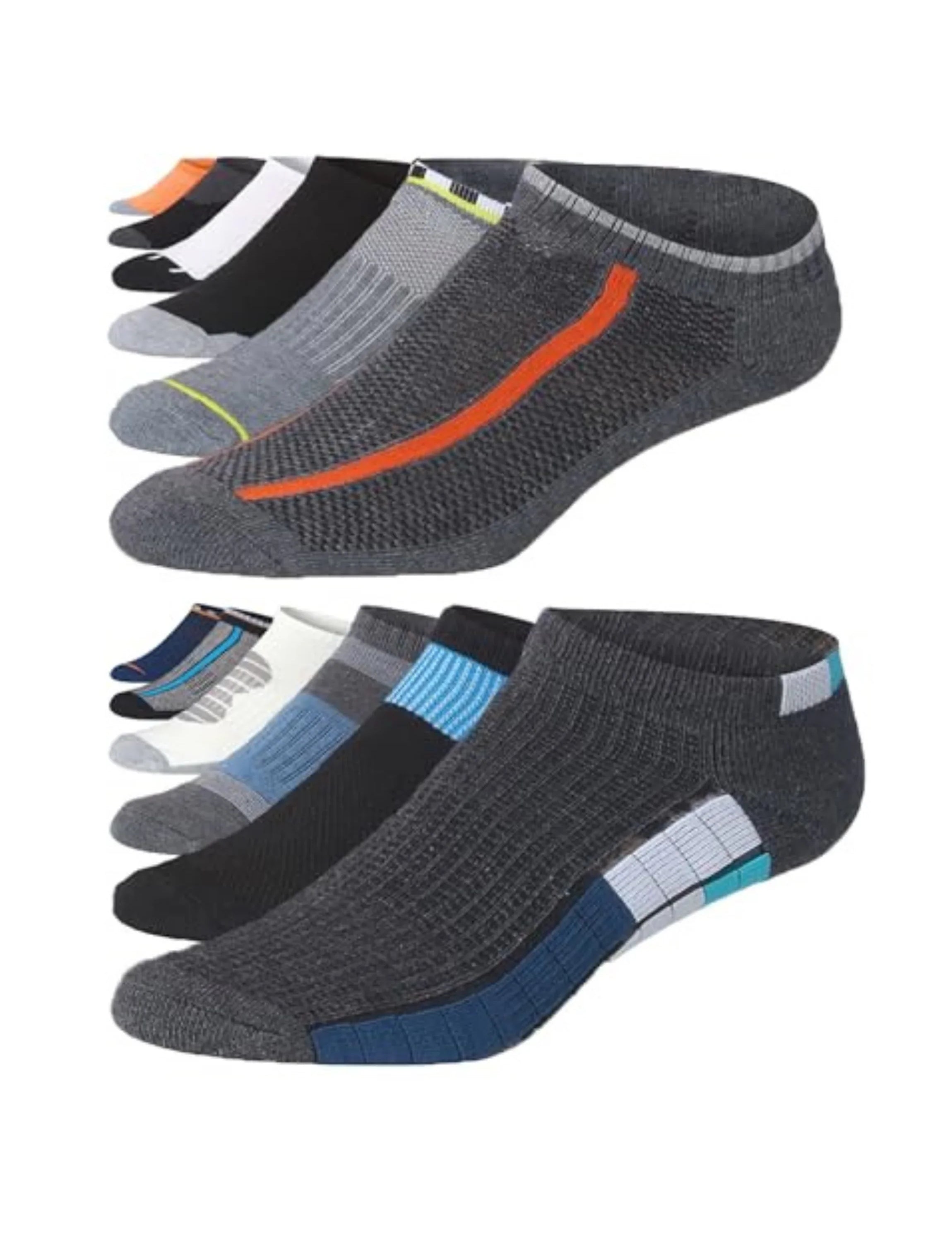 JAMES FIALLO Men's 12-Pairs Performance Low Cut Athletic Chromablend Contrasting Design Sport Socks - Tipi Toe Socks