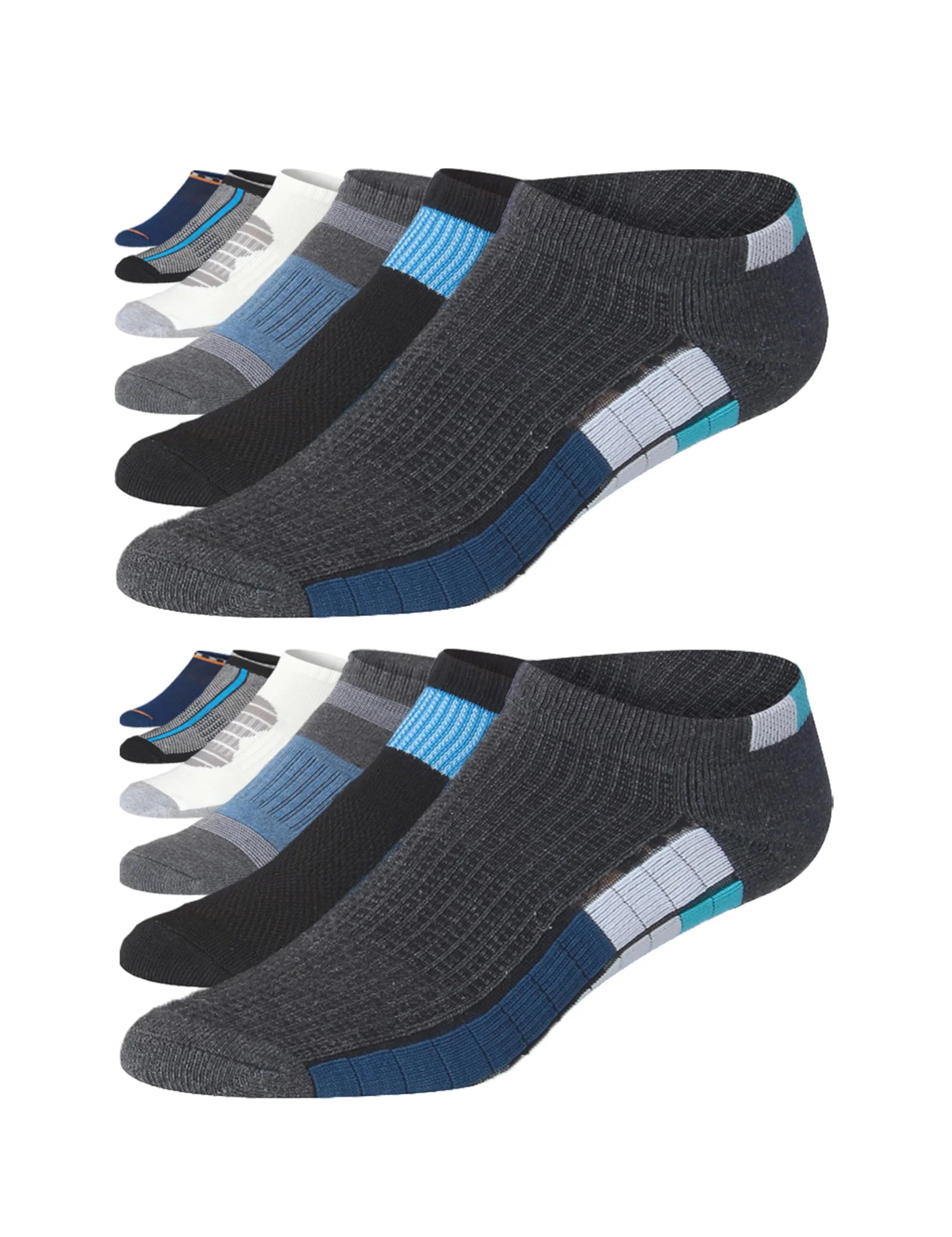 JAMES FIALLO Men's 12-Pairs Performance Low Cut Athletic Classic Shades Striped and Accented Colors Patterned Sport Socks - Tipi Toe Socks