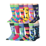 Men's 12 Pairs Vivid Jigsaw Colorful Elegant Funky Unique Pattern Dress Socks - Socks