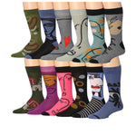 Men's 12 Pairs Abstract Art Palette Colorful Elegant Funky Unique Pattern Dress Socks - Socks