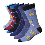 Set of colorful socks with oceanic patterns on a white background