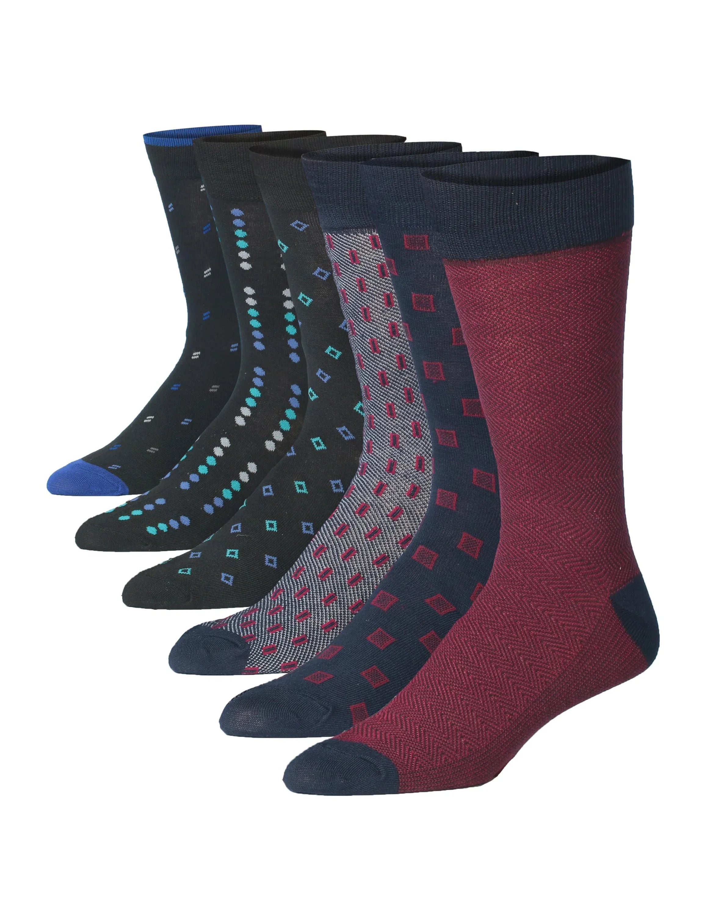 Men's 6 Pairs Casual Novelty Geometric Twilight Colorful Patterned Dress Socks for Men - Tipi Toe Socks
