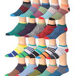 Men's 20 Pairs Classy Extra Lightweight Colorful Dynamic Lines of Style Patterned Low Cut/No Show Socks - Tipi Toe Socks