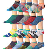 Men's 20 Pairs Classy Extra Lightweight Colorful Dynamic Lines of Style Patterned Low Cut/No Show Socks - Tipi Toe Socks