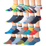 JAMES FIALLO Men's 20 Pairs Classy Extra Lightweight Colorful Vibrant Pattern Play Assortment Stripes and Solids Low Cut/No Show Socks