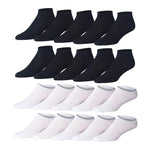 Men's 20 Pairs Classy Extra Lightweight Chromatic Duality Solid Plain White and Black Low Cut/No Show Socks - Tipi Toe Socks