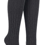 Pair of dark gray knee-high socks on a white background