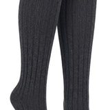Pair of dark gray knee-high socks on a white background