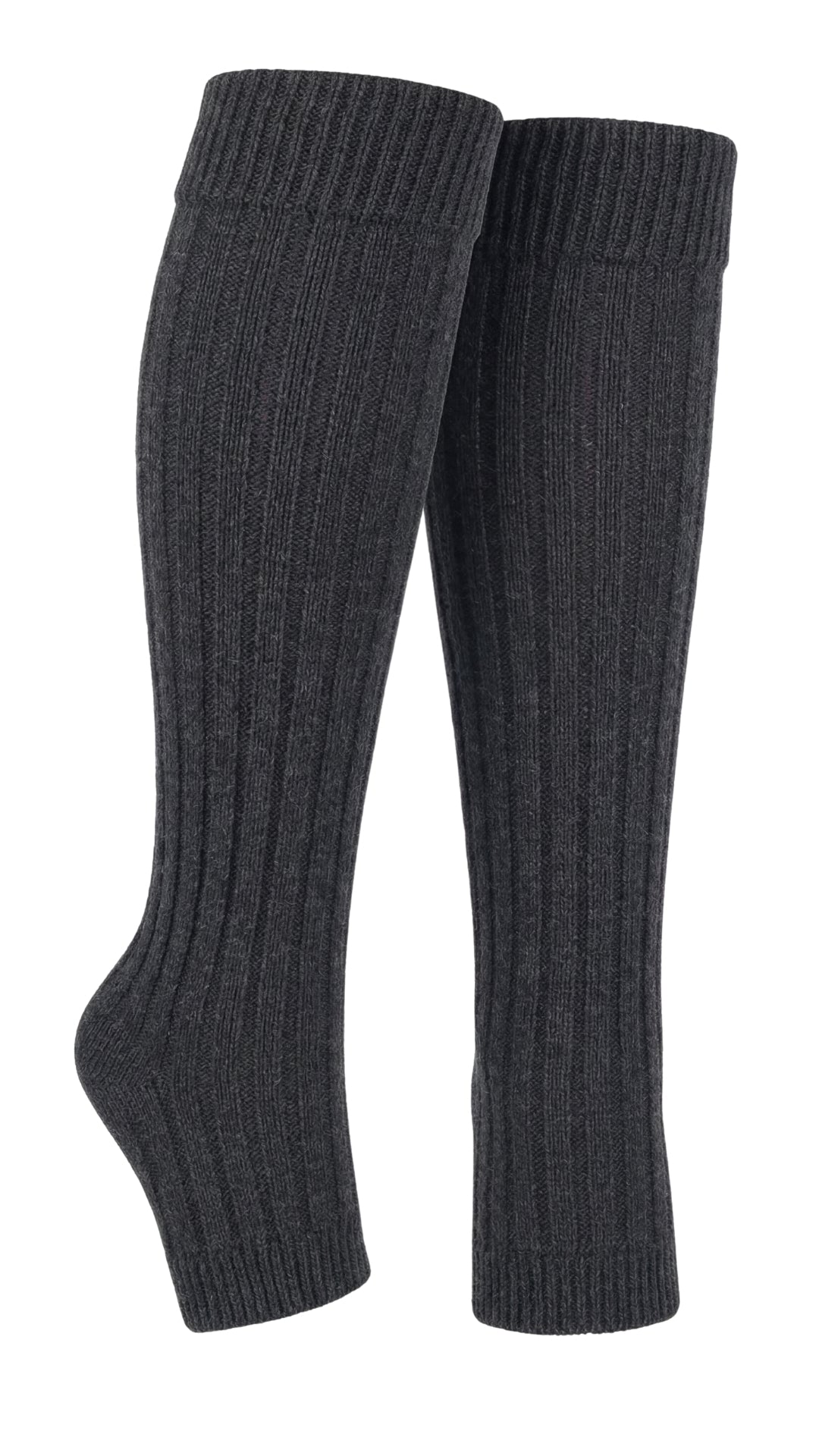 Pair of dark gray knee-high socks on a white background