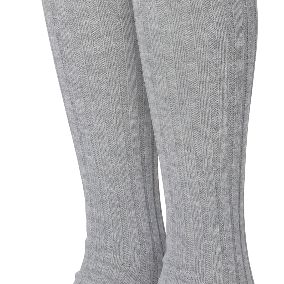 Pair of gray knee-high socks on a white background