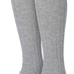 Pair of gray knee-high socks on a white background