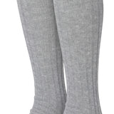 Pair of gray knee-high socks on a white background