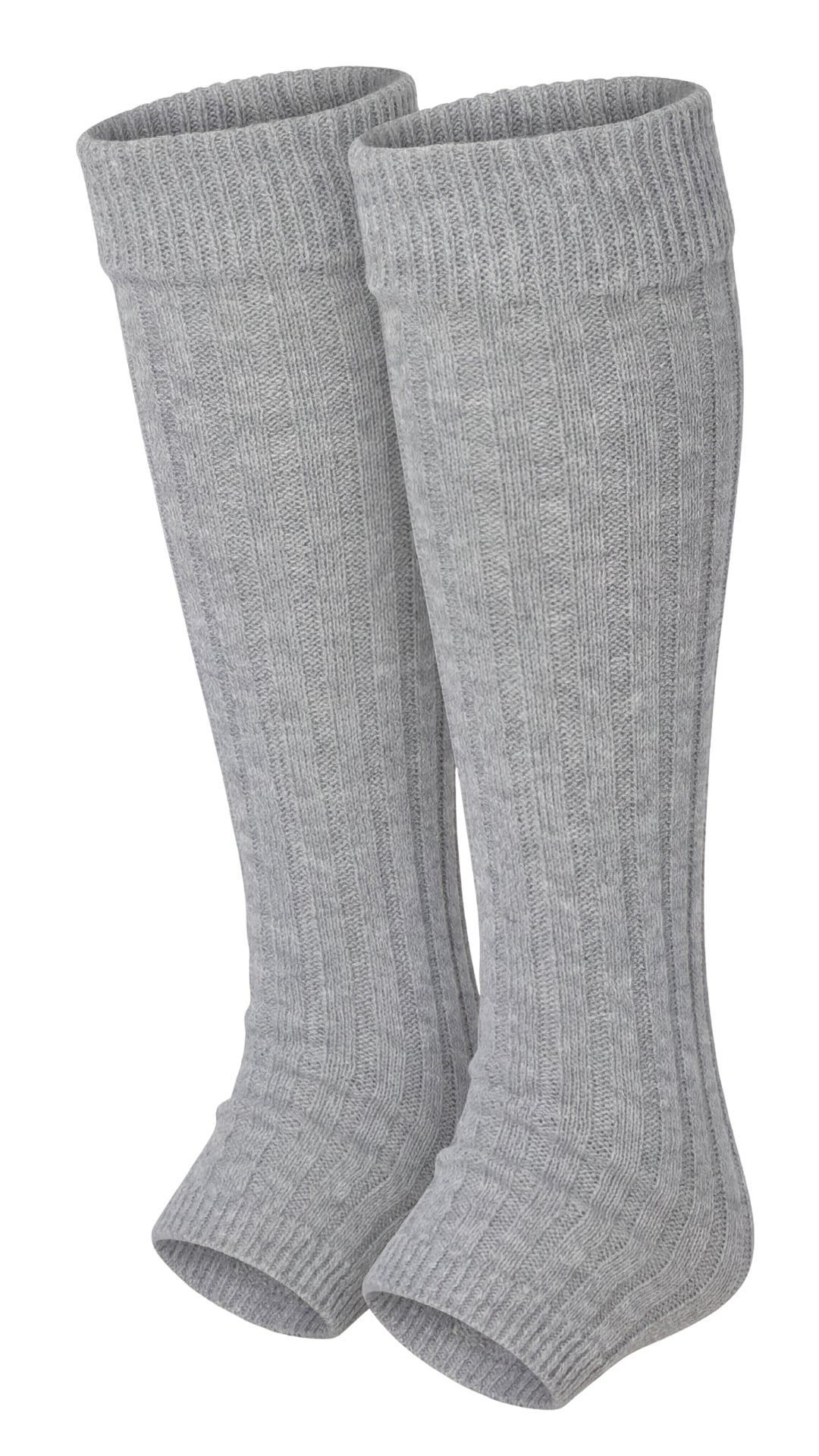 Pair of gray knee-high socks on a white background