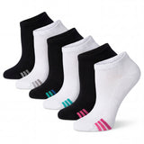Set of black and white ankle socks with colorful stripes on a white background