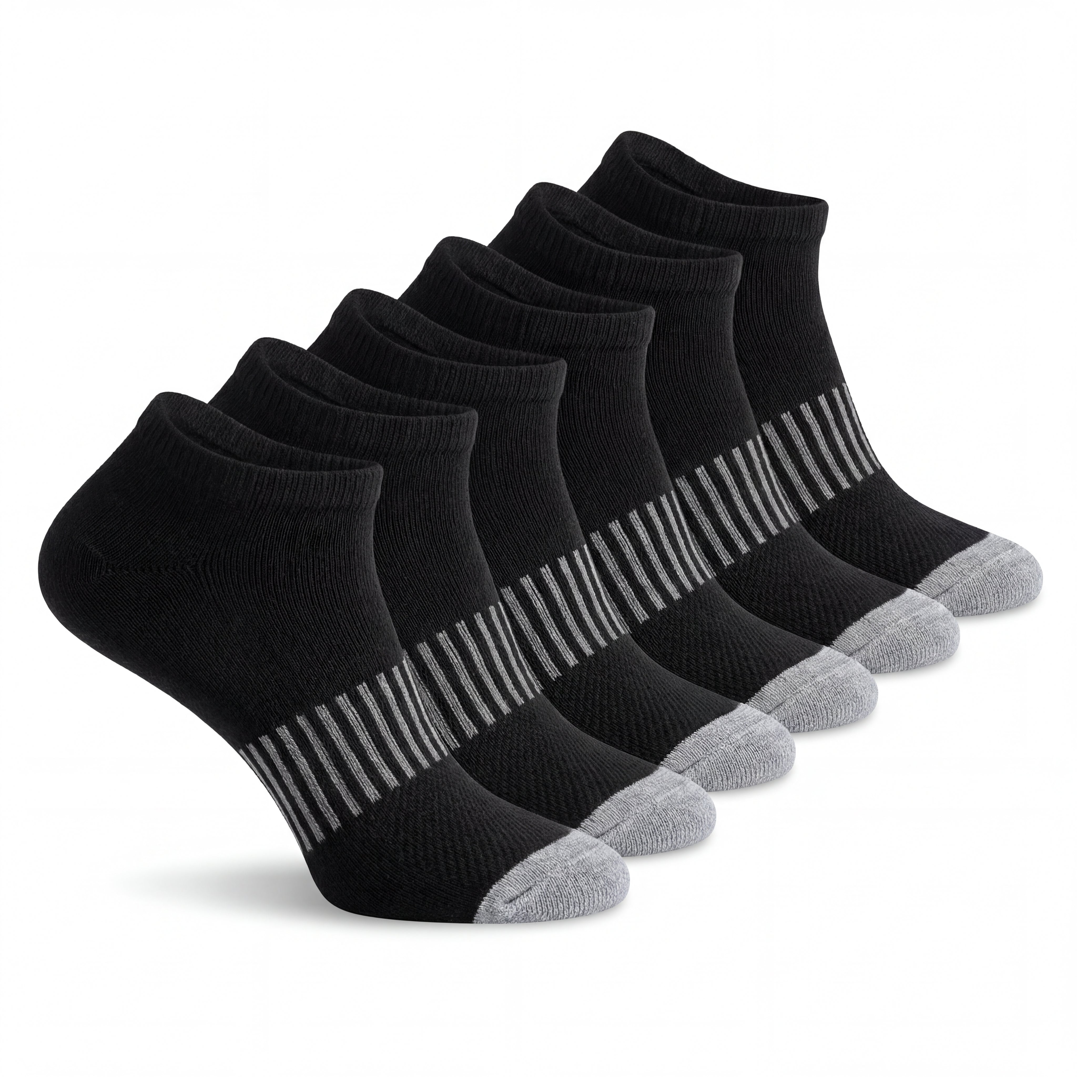 Set of black ankle socks with gray stripes on a white background