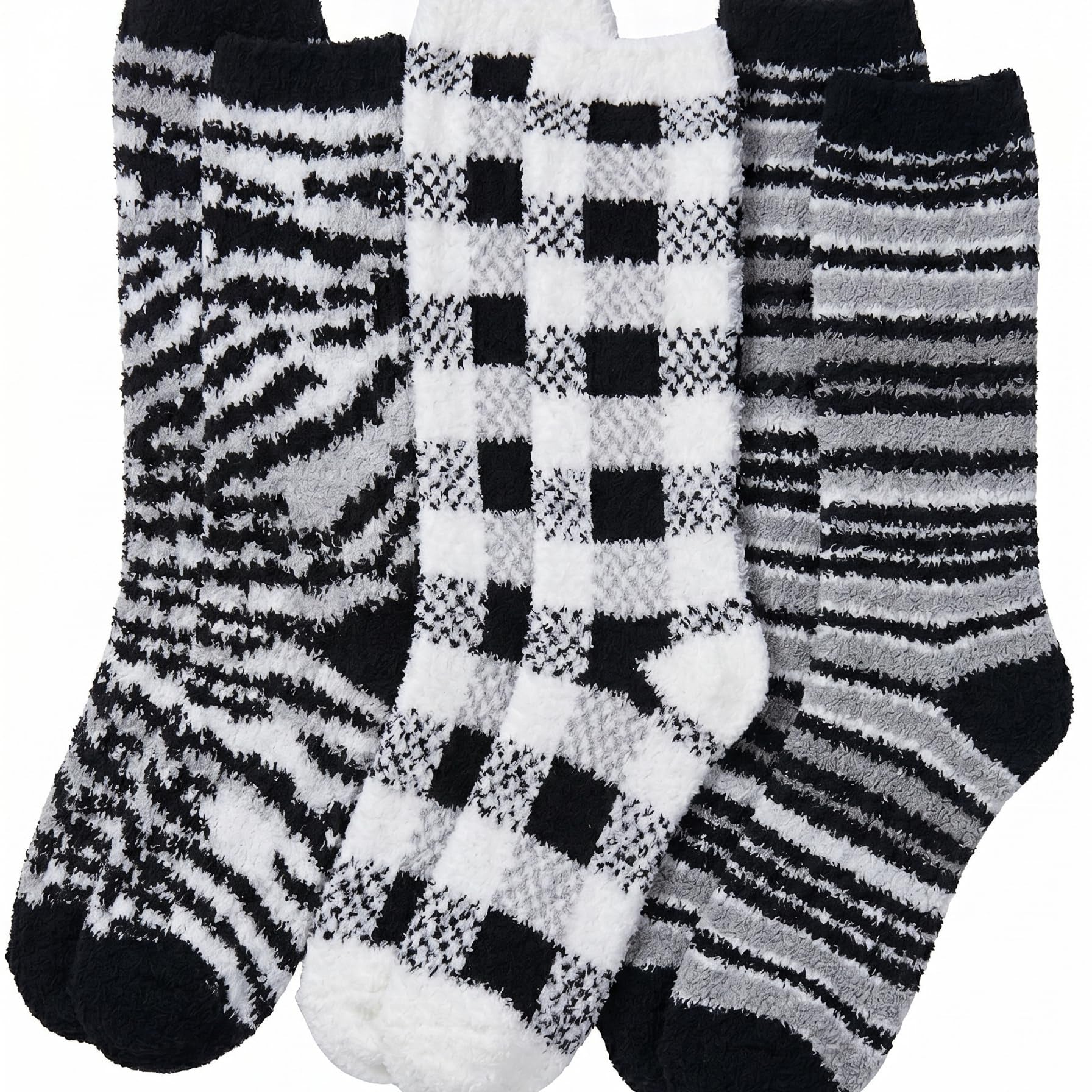 Set of three patterned socks on a white background