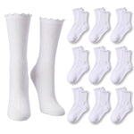 Set of white socks with ruffled edges on a white background