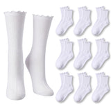 Set of white socks with ruffled edges on a white background