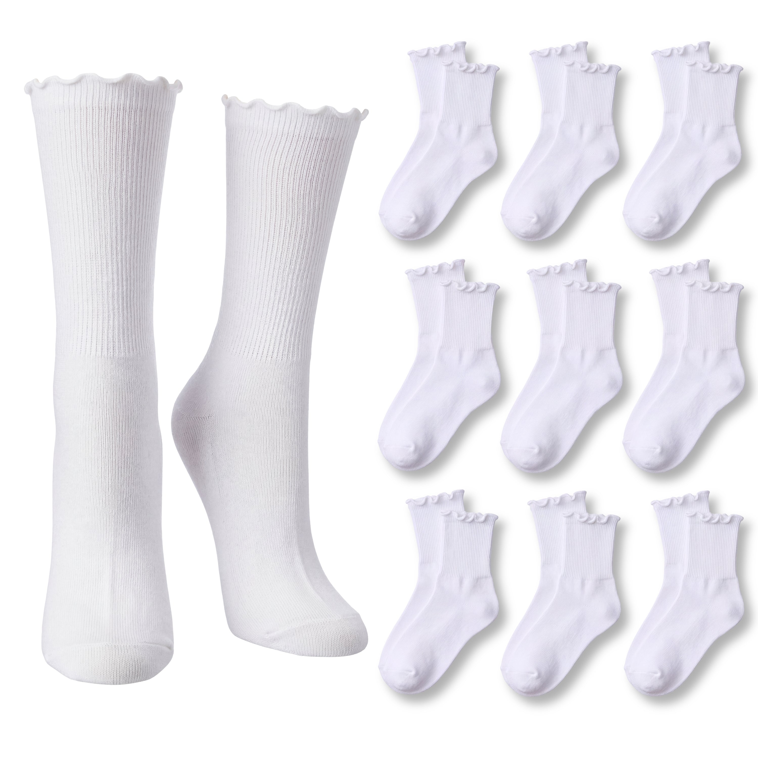 Set of white socks with ruffled edges on a white background