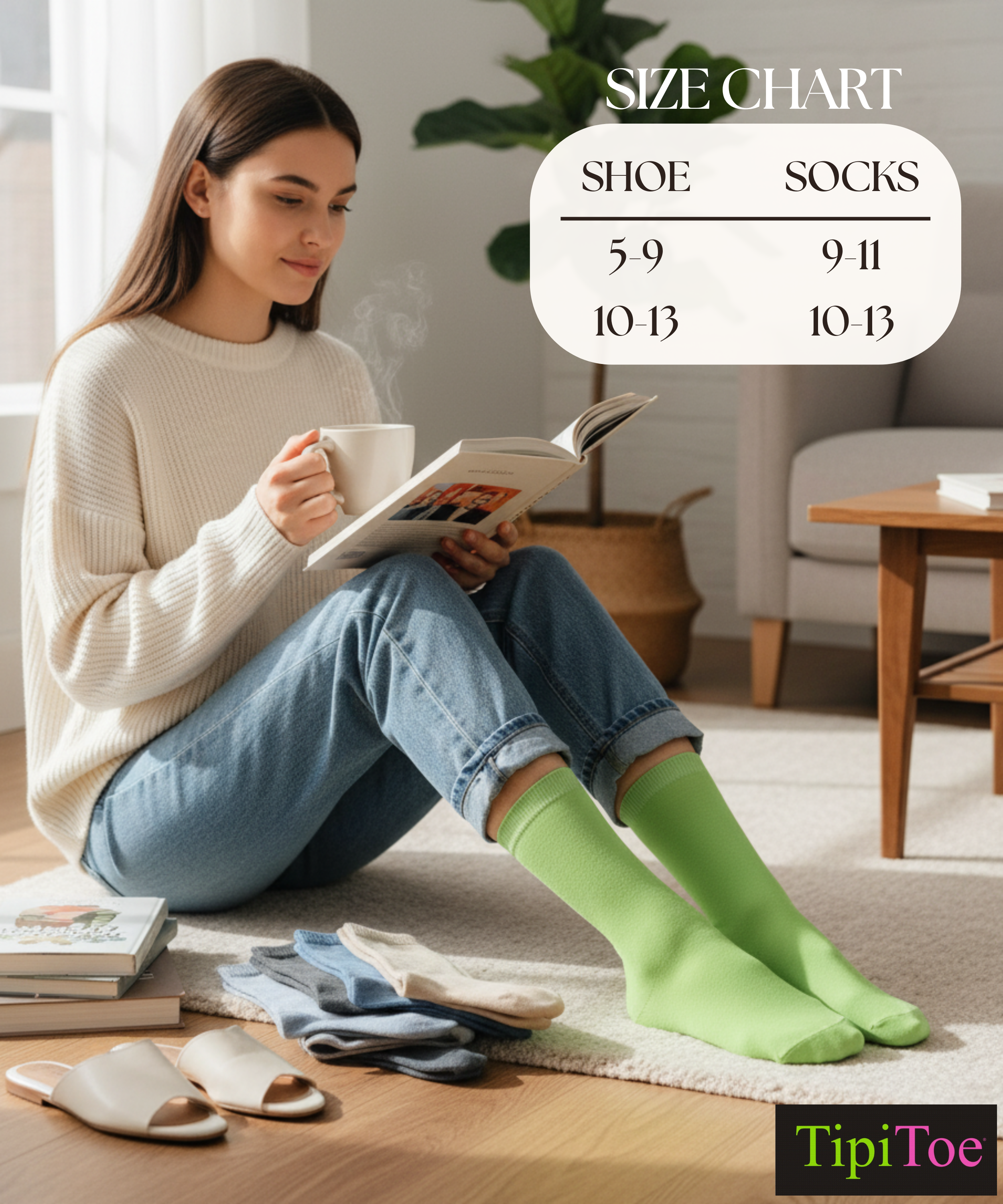 Size Chart Green Crew Socks