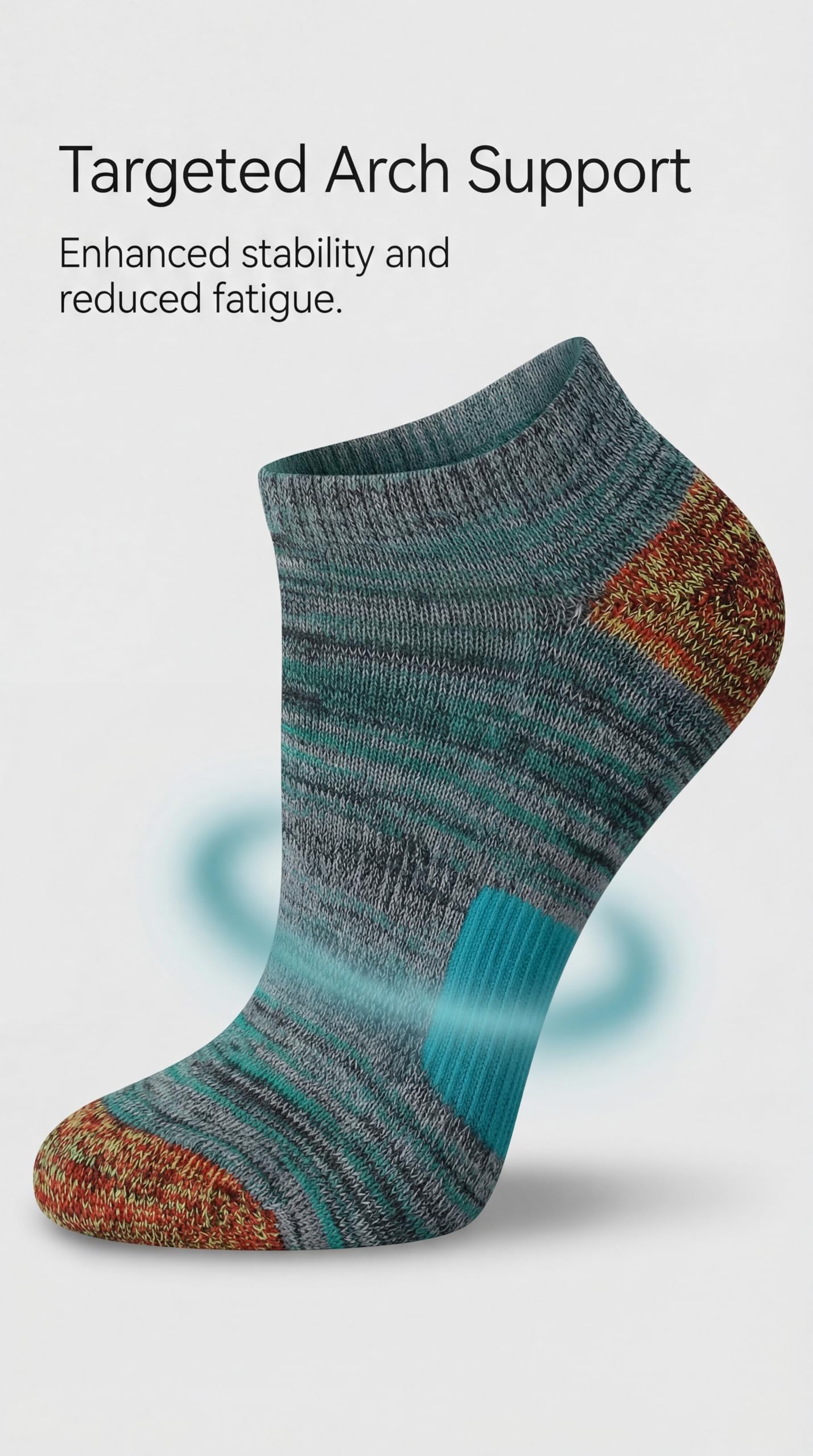 Textured sock with targeted arch support on a light gray background