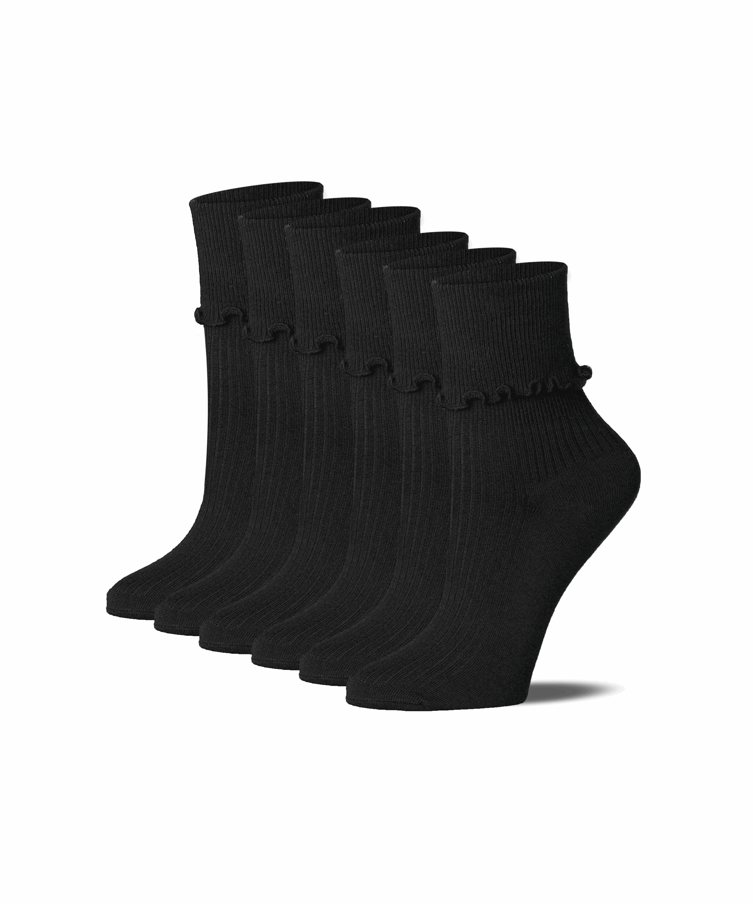 Solid Black Cuff Ruffle Socks