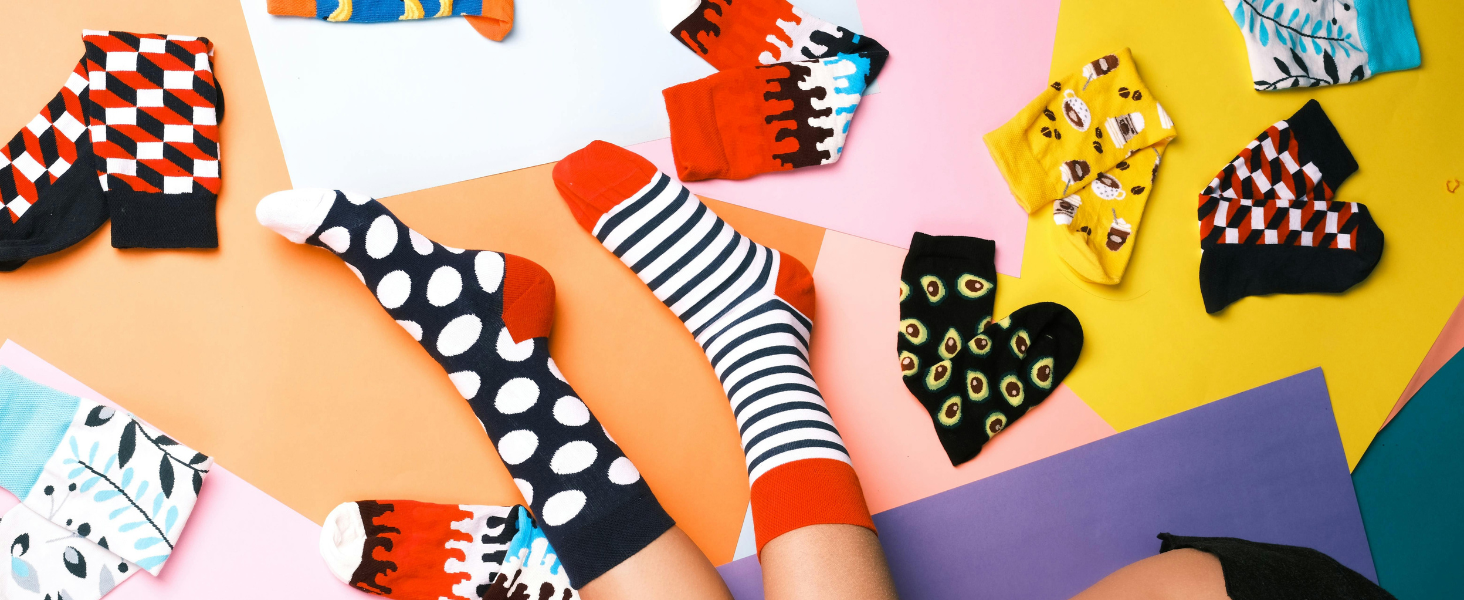 Colorful socks on a multicolored background