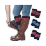 Women's 3 Pairs Warmth in the Middle Brown with Red Blue Knitted Leg Warmer Boot Topper Cuffs