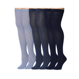 Women's 3 Pairs Elegant Monochrome Trio Light Blue Black, and Solid Black Over The Knee High Socks