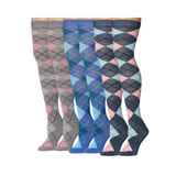 Women's 3 Pairs Charming Argyle Symphony Pinkish Grey Blue Deep Blue Over The Knee High Socks