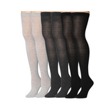 Women's 3 Pairs Contrasting Neutrals Cream Shades of Grey and Bold Black Over The Knee High Socks