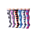 Women's 6 Pairs Vibrant Argyle Collection Over The Knee High Socks