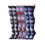 Women's 3 Pairs Argyle Fusion Maroon Grey Black Blue Symmetry Over The Knee High Socks
