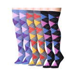 Women's 3 Pairs Vibrant Argyle Fusion Blue Pinkish Red-Yellow Grey Black Blue-Violet Over The Knee High Socks