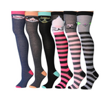 Women's 6 Pack Striped Animal Charm Over The Knee High Socks