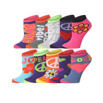  Womens 10 Pack Colorful Patterned Bright Floral Heart Vibes Ankle/Low Cut Socks -  Socks