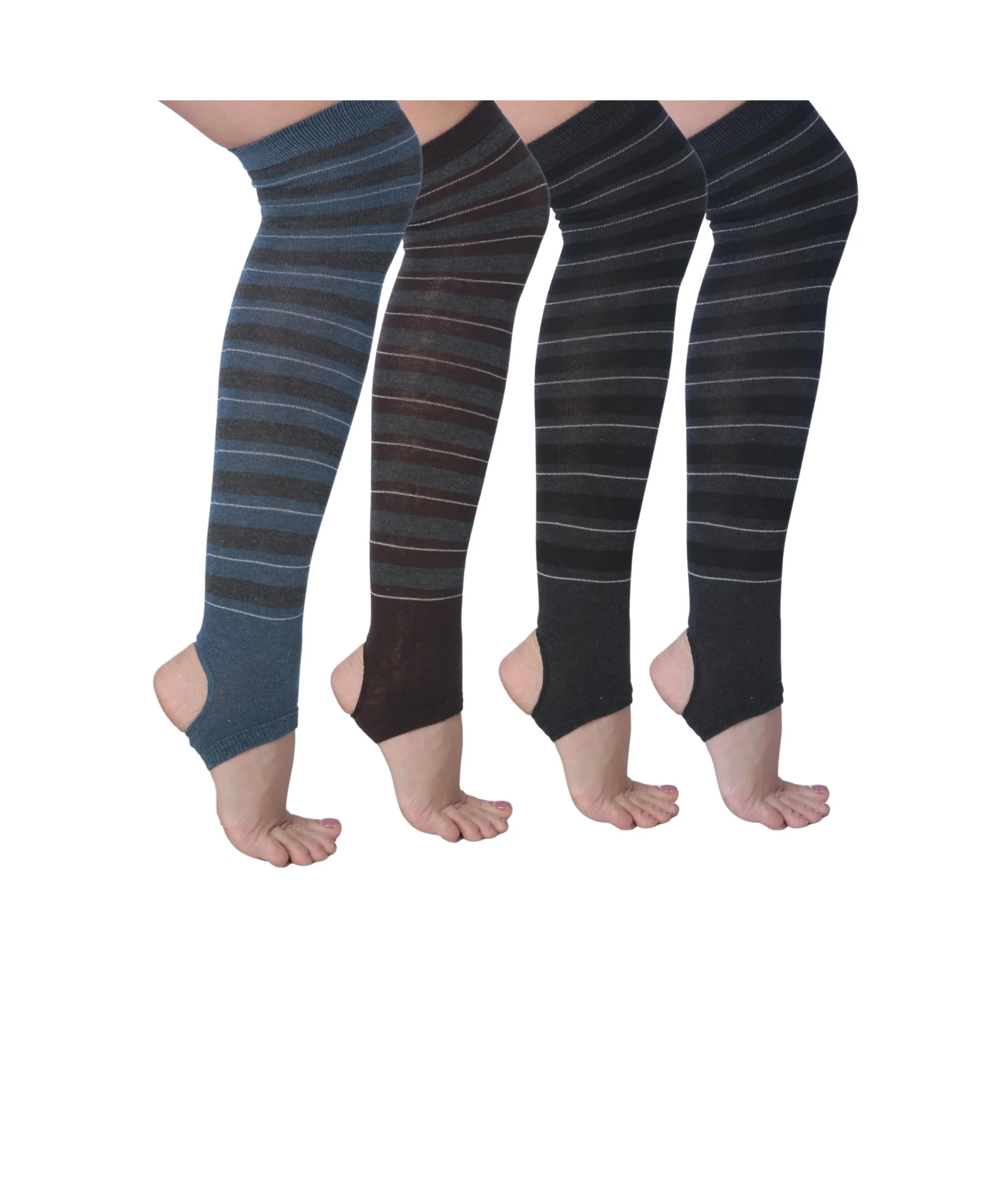 Women's Stirrup Yoga Socks, Lightweight Striped Thigh High Socks, Open Heel Non-Slip Design. Ideal for Yoga & Dance - Socks