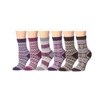6-Pairs Women's Extra Warm Wool-Blend Pastels Earth Tones Checkered Charm Crew Boot Socks - Socks