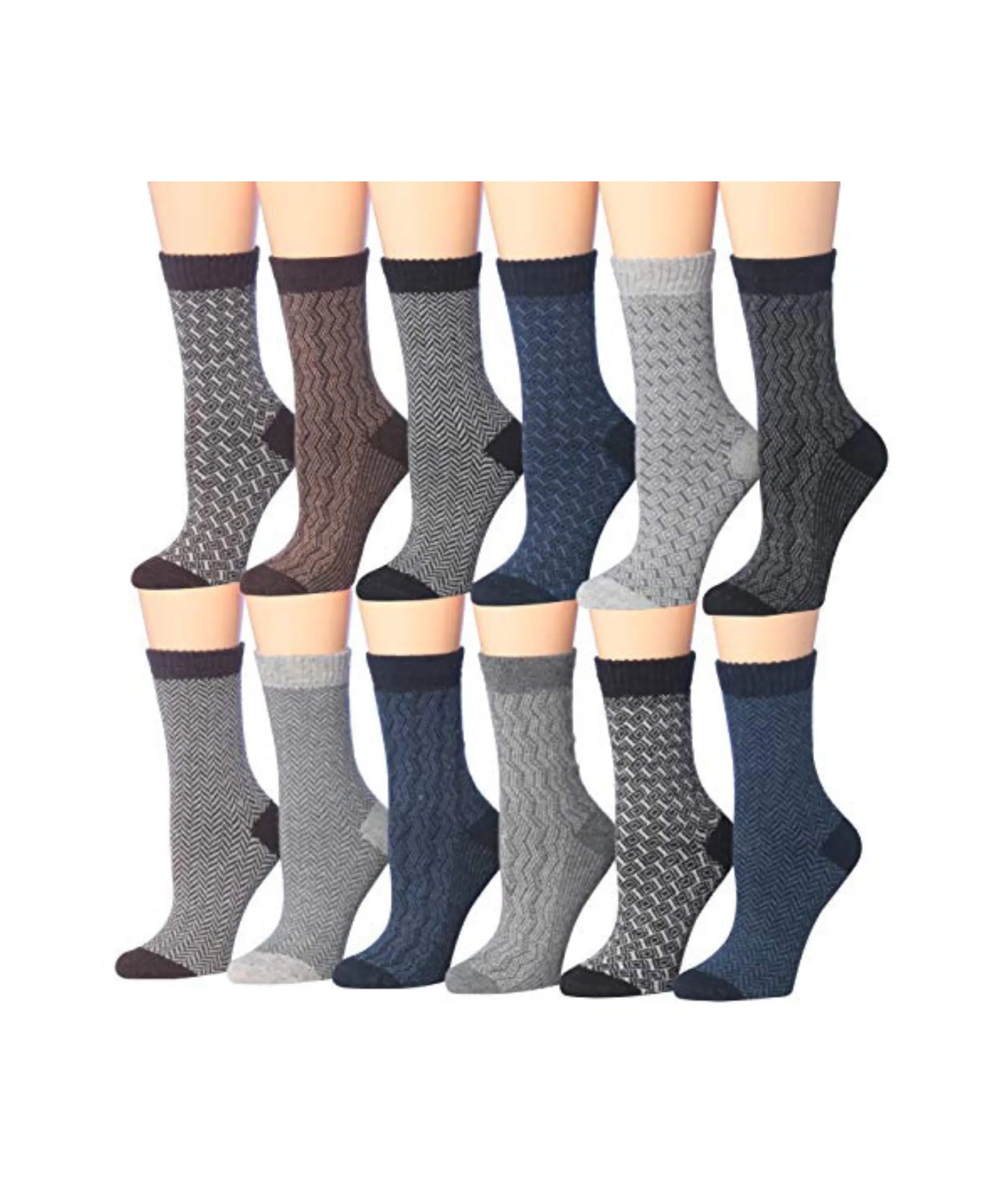 6-Pairs Women's Ragg Cotton Lightweight Colorful Pastel Tones Jacquard Pattern Crew Boot Socks - Socks
