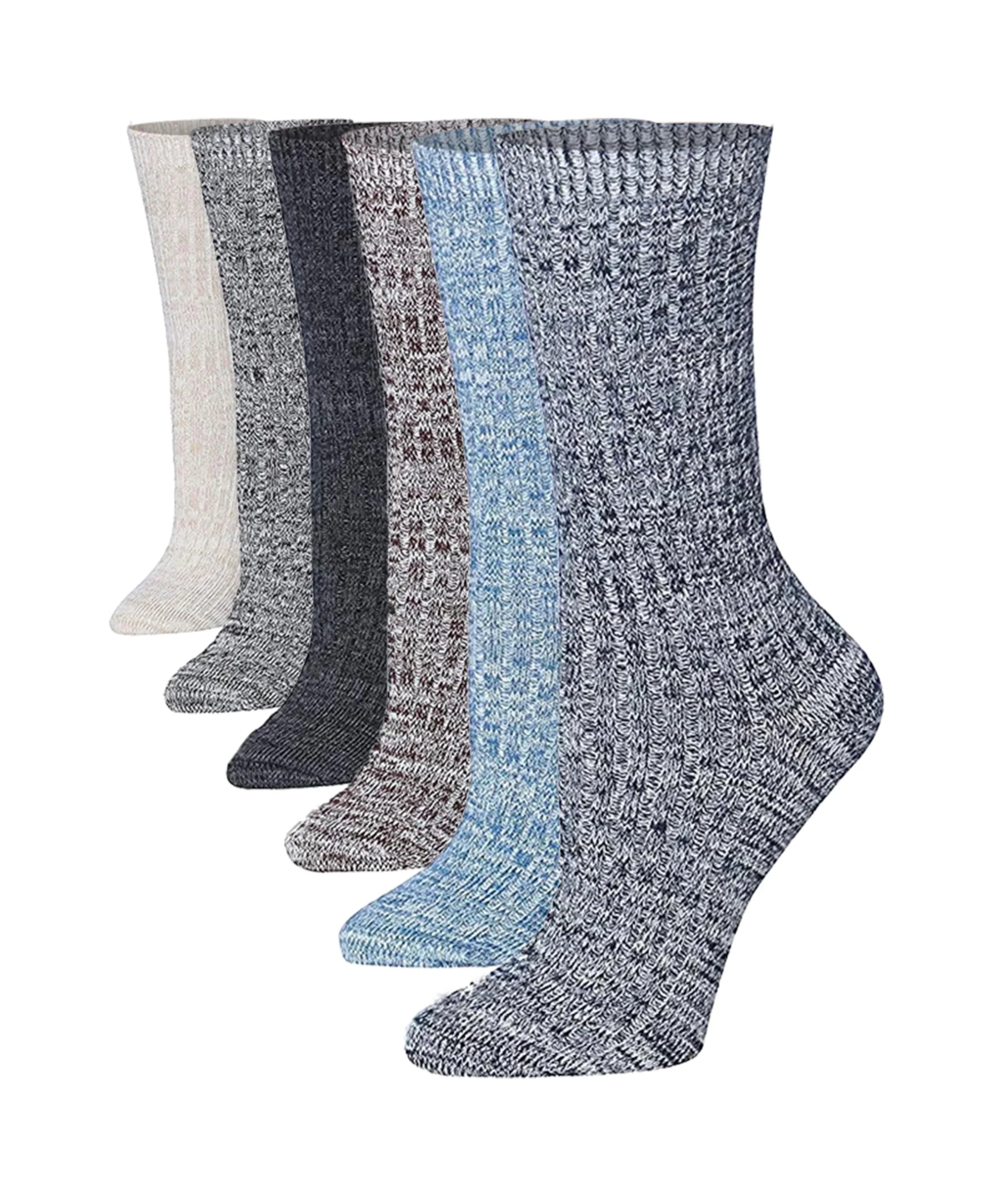  6-Pairs Women's Ragg Neutral Colored Ripped Design Cotton Warm Winter Crew Boot Socks -  Socks