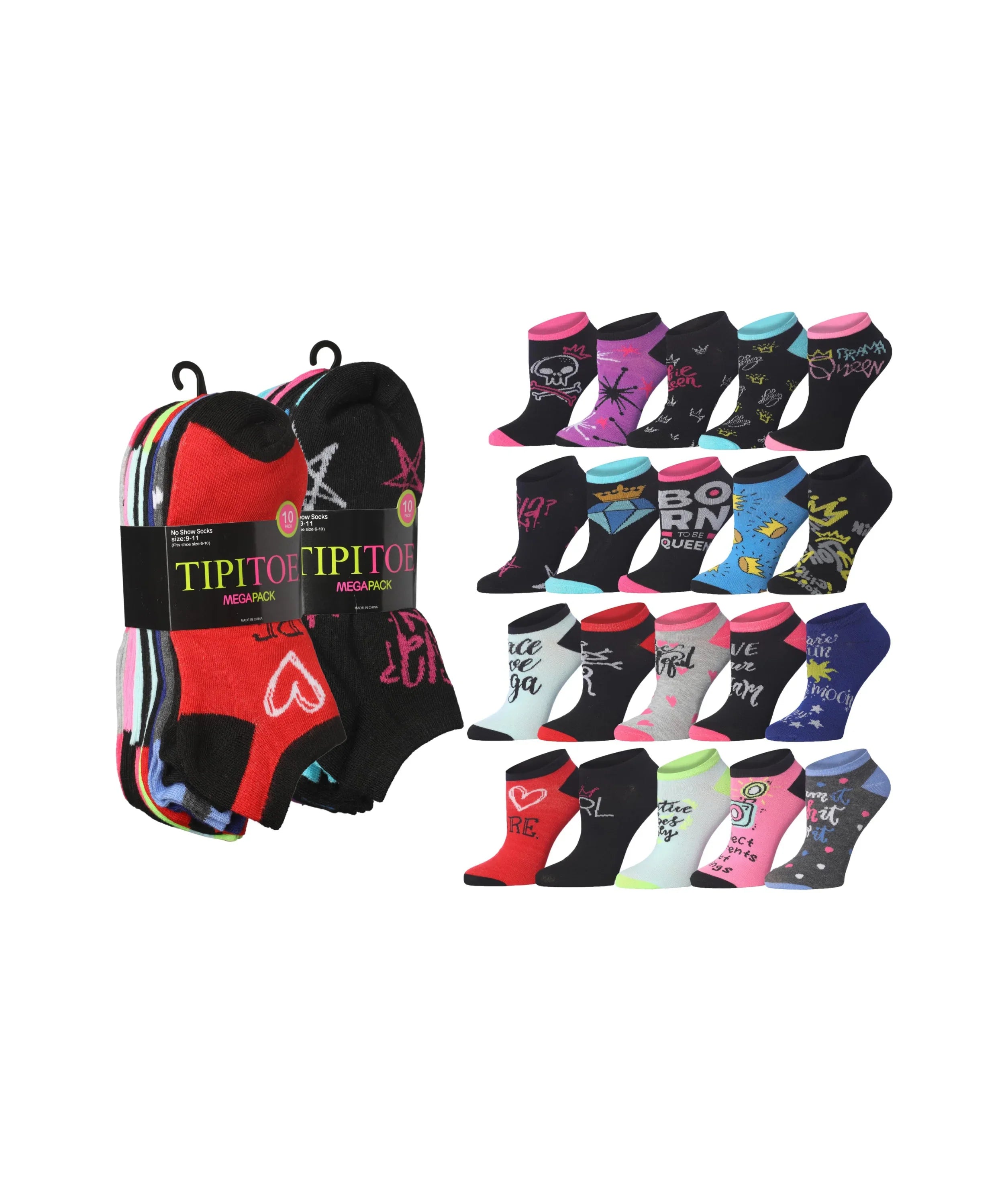  Womens 20 Pack Colorful Patterned Neon Playful Fusion Ankle/Low Cut Socks -  Socks