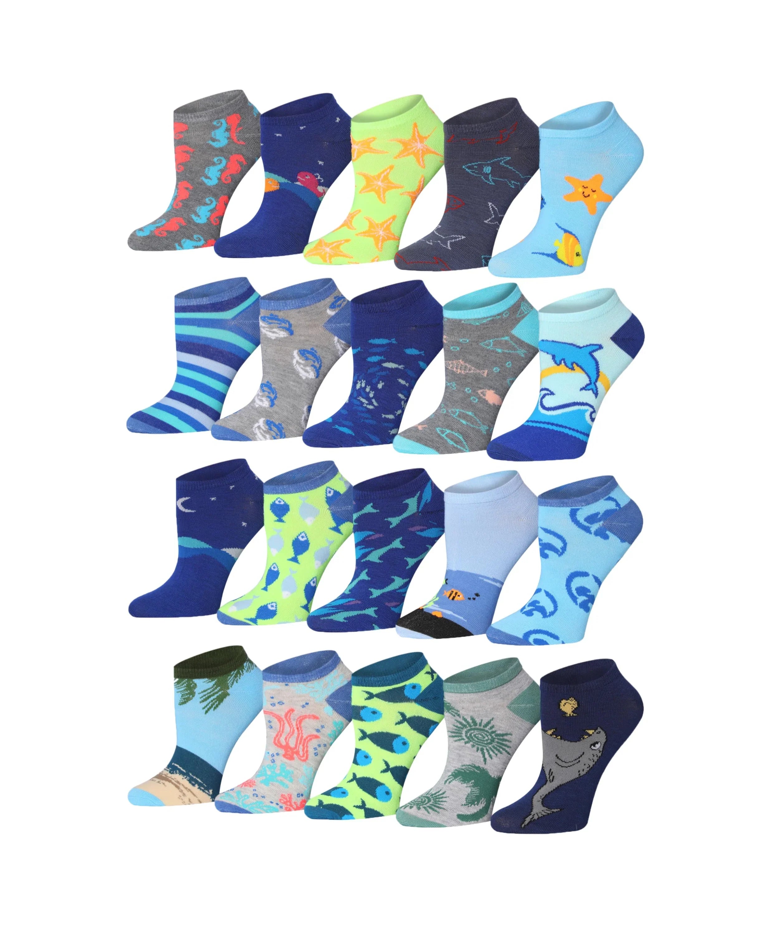 Womens 20 Pack Colorful Ocean Breeze Patterned Low Cut/No Show Socks -  Socks