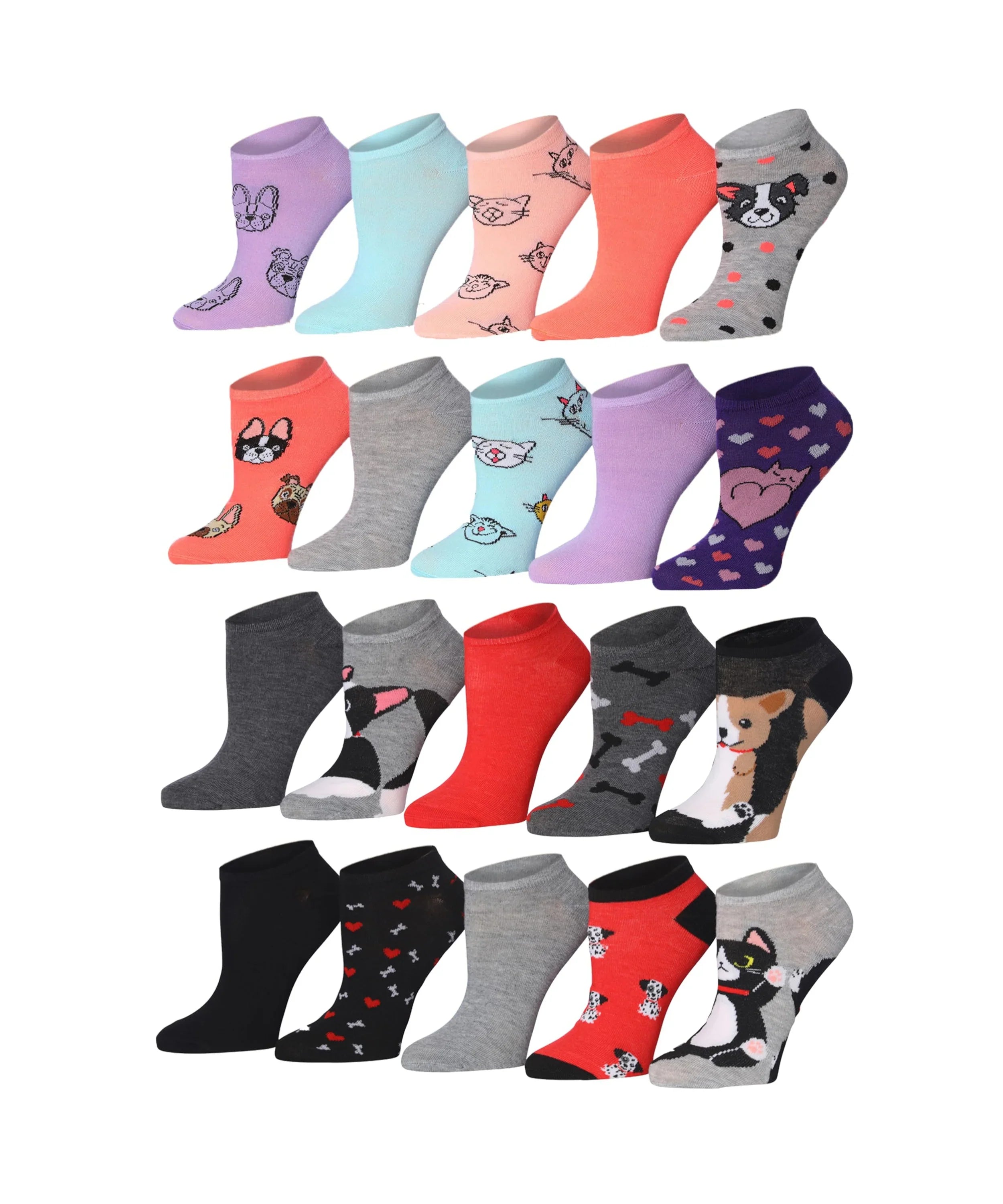 Women's & Girls 20 Pairs Colorful Patterned Bold Pattern Mix Cute Ankle Socks For Women - Socks