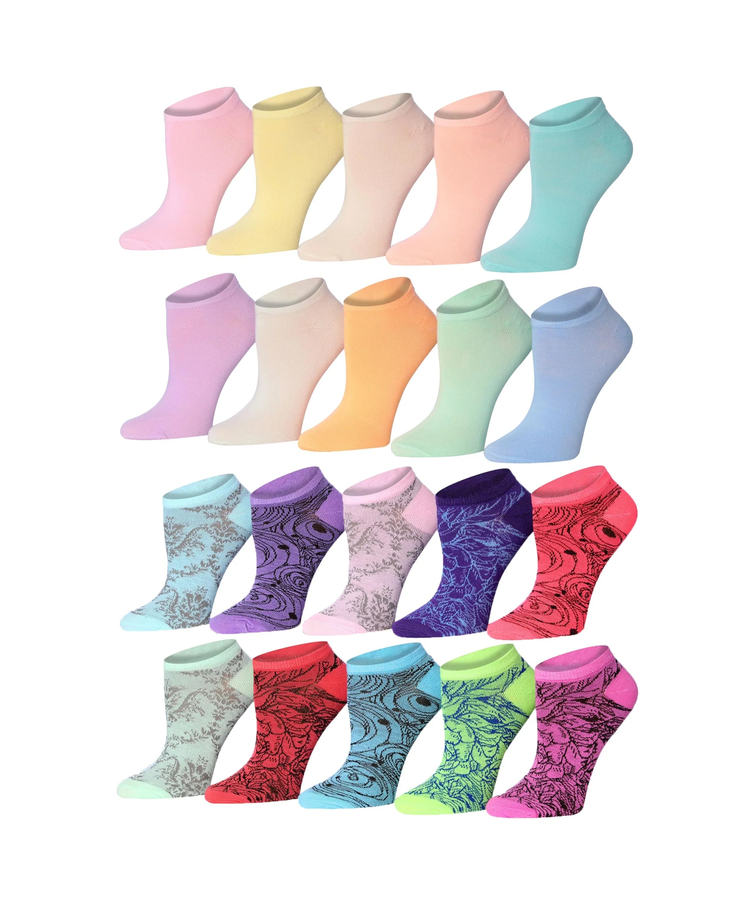 Tipi Toe Women's & Girls 20 Pairs Colorful Patterned Pastel Bloom & Bold Garden Cute Ankle Socks For Women - Tipi Toe Socks