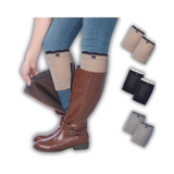 Women's 3 Pairs Plain Brown Black Grey Trio With Contrasting Stripes Knitted Leg Warmer Boot Topper Cuffs
