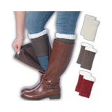 Women's 3 Pairs Horizontal Harmony White Red Brown Sideways Knitted Leg Warmer Boot Cuffs With Fleece Fuzzy Lining