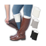 Women's 3 Pairs Monochromatic Vertical Knits Grey White Black Knitted Leg Warmer Boot Cuffs With Fleece Fuzzy Lining