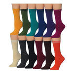 Women's 12-Pairs Tangerine Navy Lightweight Fun Dark Colored Crew Socks - Tipi Toe Socks